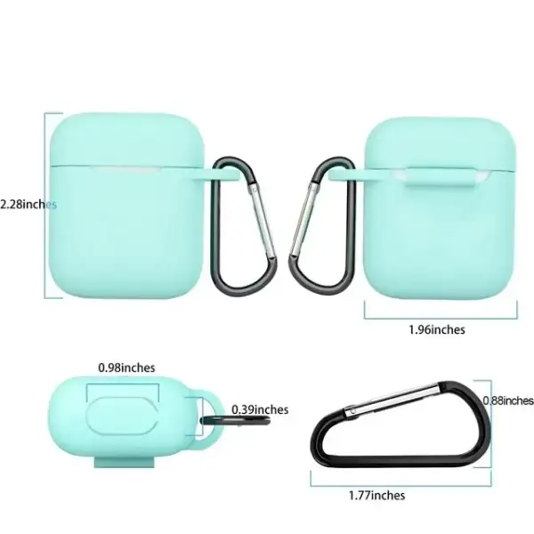 AirPods Silicone Case Cover Protective Skin with Keychain for Apple Airpod Charging Case Mint - Image 2