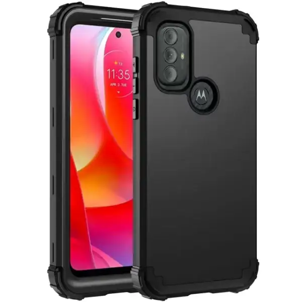 Motorola Moto G Power 2022 Case, Dteck 3 in 1 Rugged Hybrid Hard PC Soft Silicone Bumper Shockproof Drop Protective Cover for Motorola Moto G Power (2022) 6.5 inch, Black