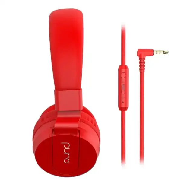 Puro Sound Labs PuroBasic Volume Limiting Wired Headphones for Kids, Foldable & Adjustable Headband w/Microphone, Compatible with Smartphones, Tablets and PC’s -Red - Image 2