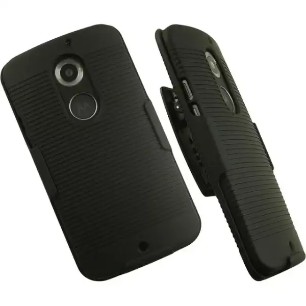 Case with Clip for Moto X 2nd Gen, Nakedcellphone Black Ribbed Hard Cover with [Rotating/Ratchet] Belt Hip Holster for Motorola Moto X 2nd Generation (2014) XT1092, XT1093, XT1095, XT1096, XT1097