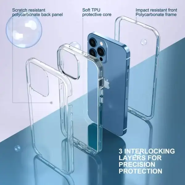 ULAK Phone Case for iPhone 13 Pro, 3 in 1 Clear Sturdy Hybrid Shockproof Case for Apple iPhone 13 Pro 6.1 inch 2021, Crystal Clear - Image 2