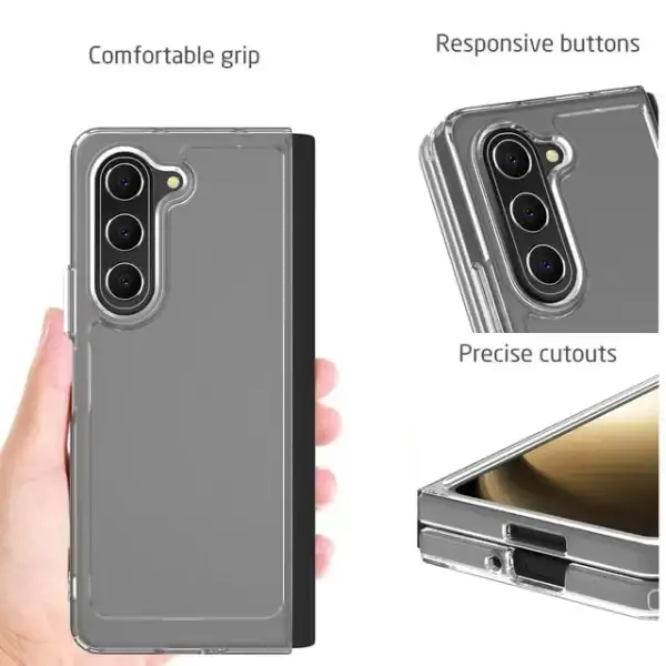 CoverON For Samsung Galaxy Z Fold 5 / Galaxy Z Fold5 Case, Hybrid Slim fit Hard Back TPU Rim Phone Rigid Cover, Clear with Chrome Buttons - Image 3