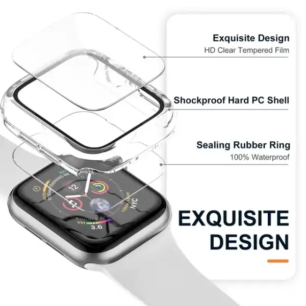 Ouwegaga 2 Pack Compatible with Apple Watch Case 44mm 40mm 45mm 41mm 42mm 38mm, Full Waterproof Screen Protector Fits For Apple - Image 3