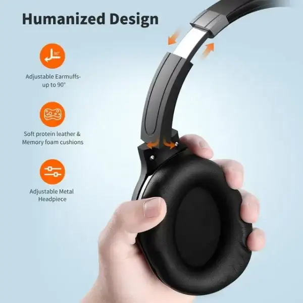 VILINICE Noise Cancelling Headphones, Wireless Bluetooth Over Ear Headphones with Microphone, Black, Q8 - Image 2