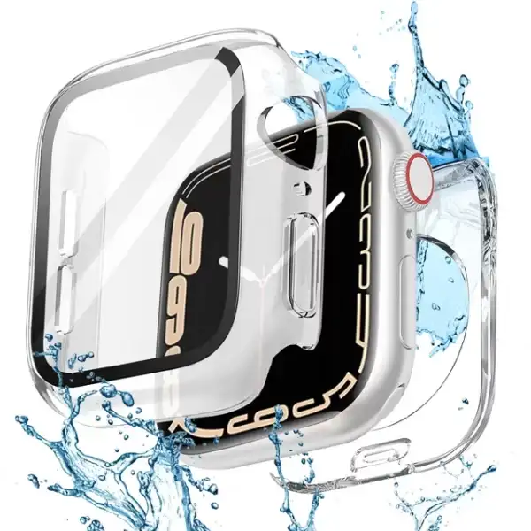 2 in 1 Apple Watch Waterproof Case Compatible for Series 4/5/6 44mm, Apple Watch Cover with Tempered Glass Screen Protector, Back Bumper and Face Cover for iWatch SE(Clear)