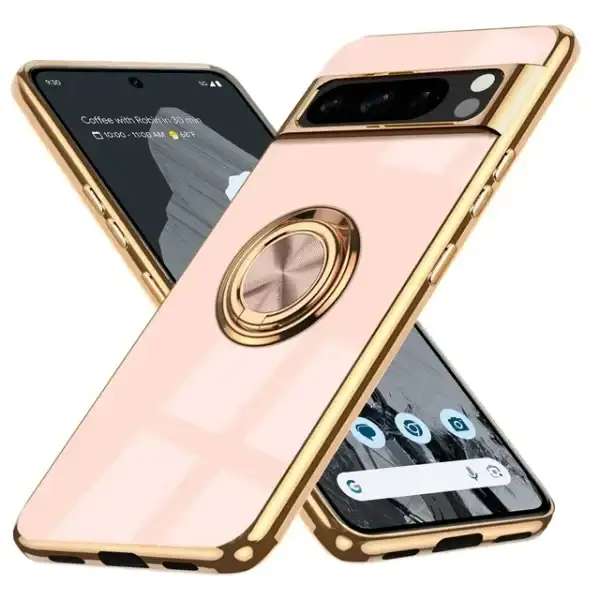 Dteck for Google Pixel 8 Case with 360° Ring Holder Magnetic Stand, Luxury Electroplated Plating Edge Shockproof Protective Phone Cover for Pixel 8 2023,Pink