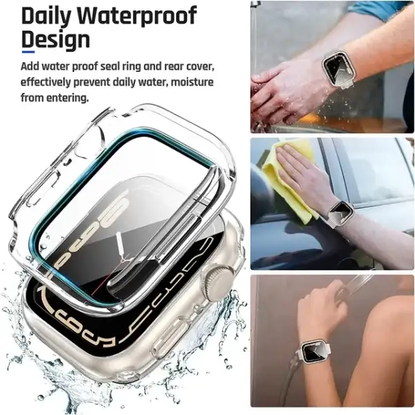 2 in 1 Apple Watch Waterproof Case Compatible for Series 4/5/6 44mm, Apple Watch Cover with Tempered Glass Screen Protector, Back Bumper and Face Cover for iWatch SE(Clear) - Image 2