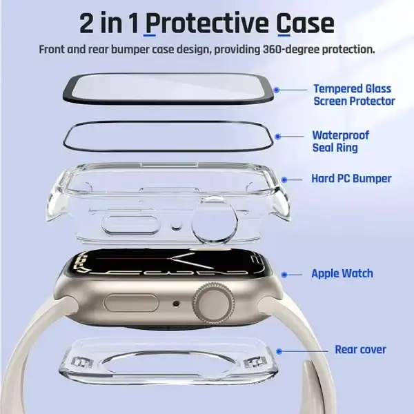 2 in 1 Apple Watch Waterproof Case Compatible for Series 4/5/6 44mm, Apple Watch Cover with Tempered Glass Screen Protector, Back Bumper and Face Cover for iWatch SE(Clear) - Image 3