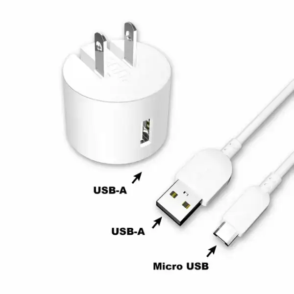 Wall Charging Kit with 3ft Micro-USB to USB Cable, White,LED Power Indicator,Travel Friendly Plugs Folds Down For Easy Travel. Compatible All Micro-USB Devices.