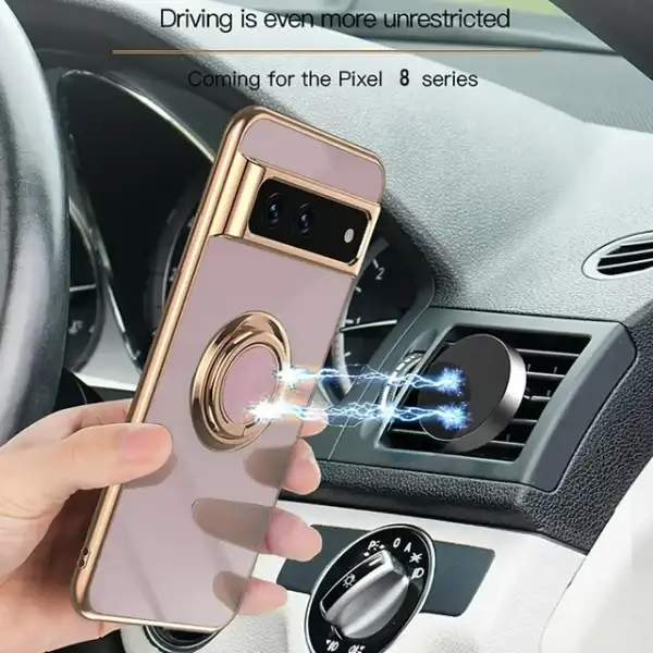 Dteck for Google Pixel 8 Case with 360° Ring Holder Magnetic Stand, Luxury Electroplated Plating Edge Shockproof Protective Phone Cover for Pixel 8 2023,Pink - Image 3