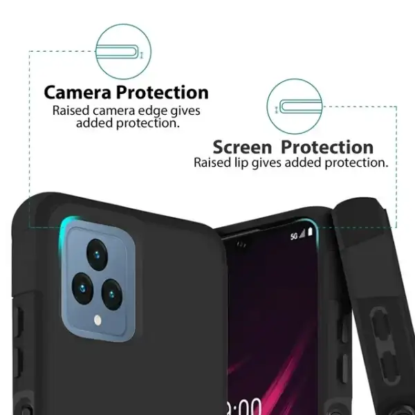 TJS for T-Mobile Revvl 6x 5G / Revvl 6 5G Phone Case, Dual Layer Heavy Duty (Magnetic Mount Friendly) Shockproof Drop Protection Hybrid Cover (Black) - Image 3