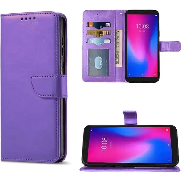 For Consumer Cellular ZTE ZMAX 5G Z7540 Wallet Cover Phone Case + Tempered Glass - Purple