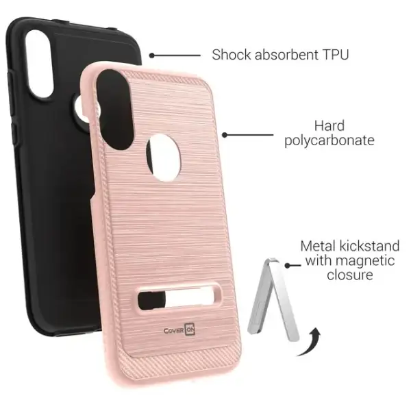 CoverON Motorola Moto E (2020) Case with Magnetic Metal Kickstand Protective Hybrid Phone Cover - SleekStand Series - Image 2