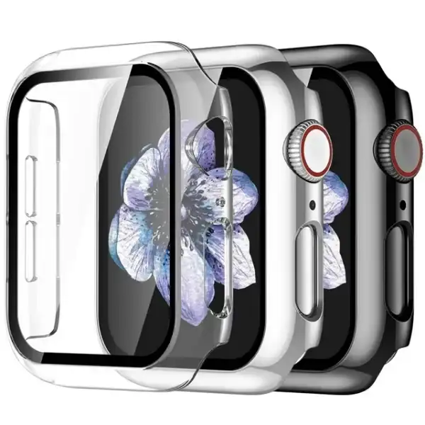 Ouwegaga 3 Pack Case Compatible with Apple Watch 44mm 45mm 42mm 41mm 40mm 38mm Women Men,Full Cover PC Bumper with Tempered Glass Screen Protector for iWatch Series SE 6 5 4