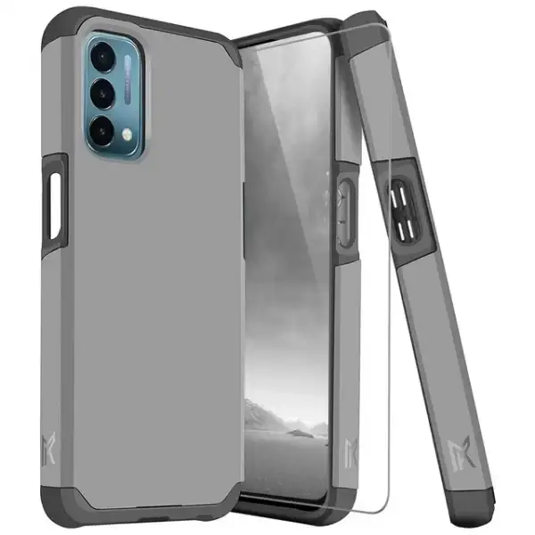 TJS for OnePlus Nord N200 5G Phone Case, Dual Layer Hybrid Shockproof Drop Protection Impact Rugged Armor Case Cover (Gray)