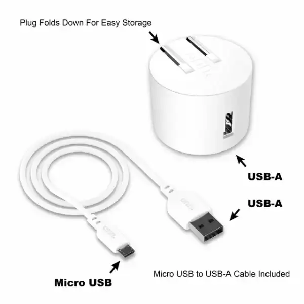 Wall Charging Kit with 3ft Micro-USB to USB Cable, White,LED Power Indicator,Travel Friendly Plugs Folds Down For Easy Travel. Compatible All Micro-USB Devices. - Image 3