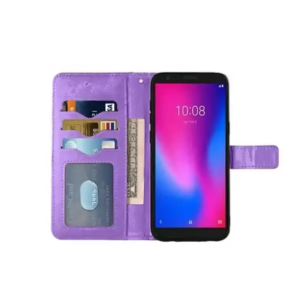 For Consumer Cellular ZTE ZMAX 5G Z7540 Wallet Cover Phone Case + Tempered Glass - Purple - Image 3