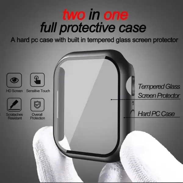 SPY Case with Apple Watch Series 7 Series 8 45mm with Tempered Glass Screen Protector, Full Protective Hard PC Case, HD Ultra-Thin Cover for iWatch 45mm - Black - Image 3