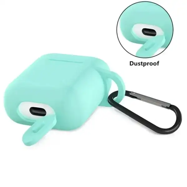 AirPods Silicone Case Cover Protective Skin with Keychain for Apple Airpod Charging Case Mint - Image 3