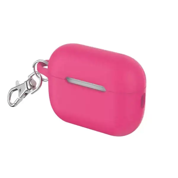 Silicone Charging Case Cover with Keychain Clip for Apple AirPods Pro (1st and 2nd generation) - Hyper Pink - Image 2