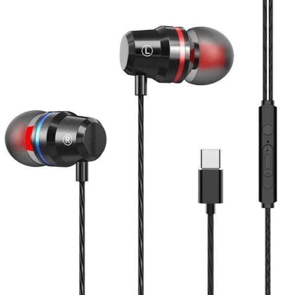 Type-C HIFI Bass Headset In-Ear Earphone Stereo Earbuds Headphone Wired Mic